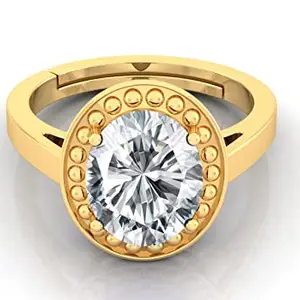JEMSKART 7.25 Ratti 6.50 Carat Zircon Ring American Diamond Zircon Stone Gold Plated Metal Adjustable Ring for Men and Women