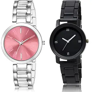 NIKOLA Rich Analog Pink and Black Color Dial Women Watch - G604-GO156 (Pack of 2)