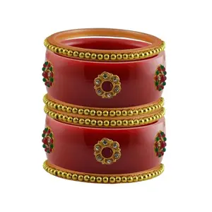 Vidhya Kangan Stone Stud Color Red Acrylic Bangle | Over Size | Plus size |For Woman and girlsChura Bangles Set for Wedding and Party (sku-ban25852)