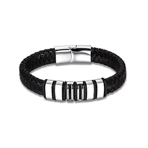 Yellow Chimes Leather Bracelet for Men Stainless Steel Genuine Leather Black Magnetic-Clasp Wrist Band Bracelet for Men and Boys