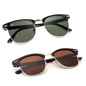 mashamart Club Master Riding Glasses (Pack Of 2) 100% Uv Protection,Mirrored Sunglasses For Men & Women Combo,Round