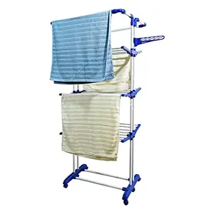 CIPLA PLAST Cloth Dryer Stand Drying Rack with Wheel for Home and Balcony - King Jumbo (Blue)