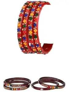 1st Time Modern Bangles/Kada Set- Perfect For Party, Wedding, Celebrations And Functions, Combo Of 2 Set, Each Set In Set 4 Bangles, Multicolor And Mahroon- B38