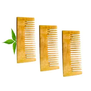 MICLAC Neem Wood Hair Comb for Long Hair Wooden Shampoo Comb | Comb For Hair Growth: Gentle and Effective, Combo of 3