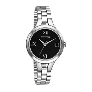 Sonata Workwear Black Dial Women Analog Watch with Stainless Steel Strap-NS8151SM07