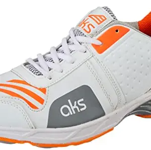 Aks Australia Cricket Spikes With Nails White/Orange Size 9 With Wrist Band Cotton 3" Royal And Padded Cotton Socks Ankle White/Black