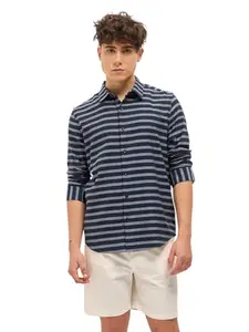 THE BEAR HOUSE Men Striped Slim Fit Casual Shirt Blue