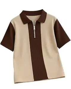 AUSK Men's Textured Vertical Striped Knit Polo T-Shirt | Half Sleeve Zipper Neck Self-Design Casual Tee | Mens Tshirts