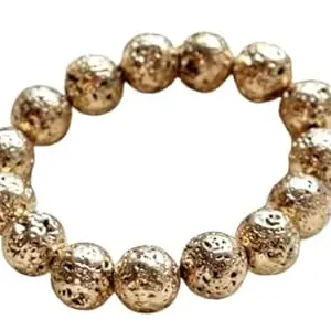 Beauty Gems Most Elegant Jwalamukhi Bracelet Original Certified Attractive Lava Rock Golden Beads Bracelet गोल्डन लावा ब्रेसलेट Adjustable Golden Lava Bracelet Volcanic Rock Bracelet For Men & Women