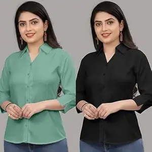 Formal Cotton Blend Shirt for Women with 3/4 Sleeve for Casual Wear Combo of 2