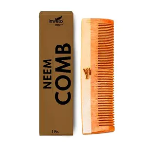 Imvelo Green Your Hygiene Neem Comb | Dual Tooth Wooden Comb | Scalp Friendly & Static Resistant Hair Comb | Hairfall & Dandruff Protection | Neem Comb for Hair Growth | Comb for Women & Men