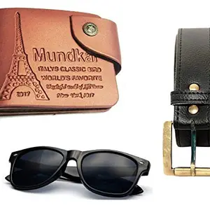 Mundkar Mens Accessories Combo Belt Wallet & Folding Sunglass Combo