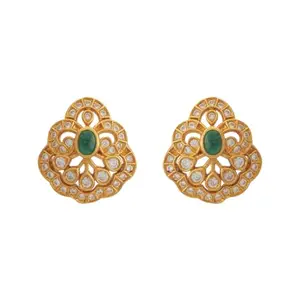 Kushal's Fashion Jewellery Green Gold Plated Ethnic 92.5 Pure Silver Temple Earring - 425301