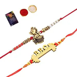 Stylish Bhaiya Rakhi " BRO" Designer Pendent With Designer Look Rakhi Combo For Bhaiya With Roli Chawal And Greeting Card -751