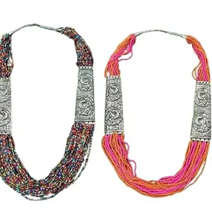 Latest Stylish Traditional Oxidised Peacock Poth Necklace Jewellery Set for Women & Girl (Multicolor & Pink)