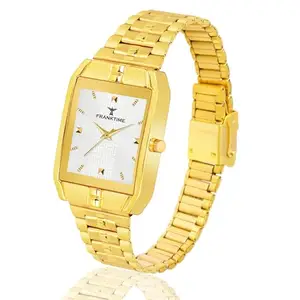 Franktime Stylish Vintaz Series | White Square Dial | Gold Linked Chain Strap Analog Watch for Men