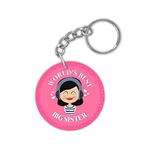 TheYaYaCafe Rakhi Gifts World's Best Big Sister Printed Keychain Keyring - Pink, Round Birthday Raksha Bandhan