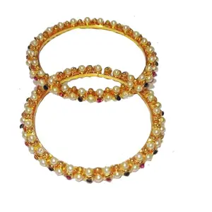 Adhira's Traditional golden white Designer Moti bangles/tode pearls bangles set of 2 (2.8)