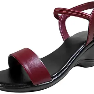 Right Steps Women Maroon Leather Fashion Sandals-4 UK (37 EU) (M611MRN