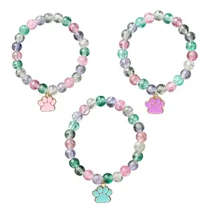 Jewelsbysirani Pack Of 3 Cute Paw (pink,purple,blue) Charm Korean Beads Bracelet Combo For Girls And Women|Cute Accessories| Gift