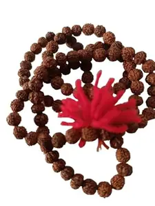 Natural Rudraksha Mala Prayer Beads Necklace, Brown, 108 Beads