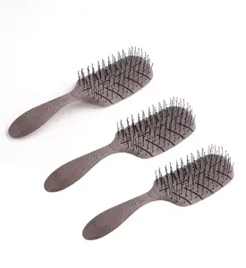 Homestic Hair Brush | Detangler Hair Brush | Leaf Flexible Bristles | Hair Brush with Paddle | Quick Drying Hair Brush | Suitable For All Hair Types | 3 Piece | HSBIOCFE | Coffee