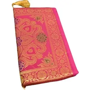 R D Handicrafts Pink_ Banarasi Brocade Silk Pouch Wallet Bag