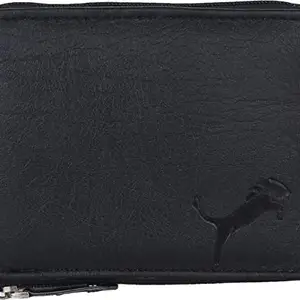 WILD EDGE Wallet for Men with Zip Closure - Black Artificial Leather Wallet in Solid Design - Minimal Thin Pocket Wallet (Black)