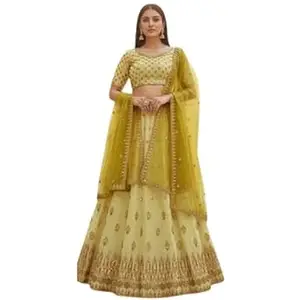 MrigMoVin Women’s Semi-Stitched Lehenga Choli Dupatta Set | Unstitched Blouse with Net/Satin Dupatta | Festive, Wedding & Ethnic Wear Lehenga Set for Women