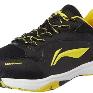 Li-Ning Ultra Power Non-Marking Badminton Shoe|Indoor Sports|Stability Heel, Prototypical Sole, Lightweight Shoe (Black/Yellow,UK 5)
