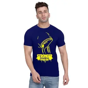 Original Way Men Cotton Half Sleeve Round Neck Stylish Mens Casual Wear Boy Wearing Hoodie Creative Graphics Printed Printed T Shirt HSRN-4080-M Navy