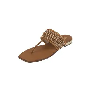 Metro Women's Tan Flat Ethnic Chappal UK/7 EU/40 (32-1332)
