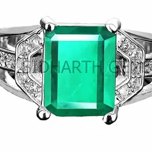 Jemskart Certified 8.25 Ratti 7.25 Carat A+ Quality Emerald Panna Silver Plated Gemstone Ring For Women's and Men's