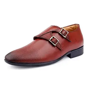 Kraasa Monk Strap Formal Shoes for Men, Slipon Office Wear Shoes Tan UK 6