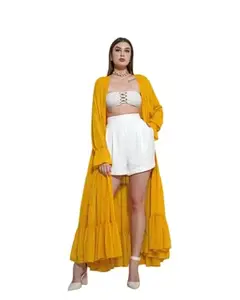 Taniya Stylish Yellow Shrug for Women, Long Length Taniya (in, Alpha, S, Regular, Women, Yellow)