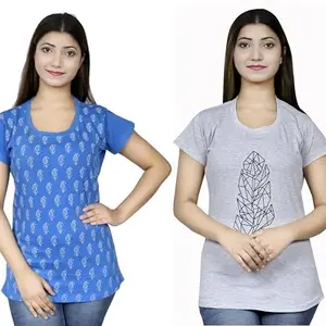 Women's Printed Round Neck T-Shirt () RG-BASIC-HUK-FIROJI-LEAF-GREY-3XL