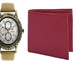 Rabela Men's Combo Pack of Wallet and Watch Analog Leather Strap RW-666