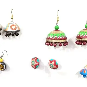 V K Covers Women Traditional Pearl Jewellery Fancy Terracotta Multicolor Earrings Combo of 5 Pair (earring Multicolor 2919)