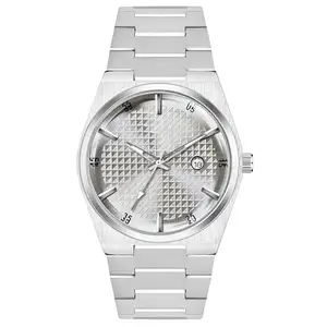 Acnos Minimalist Silver Round Dial Analog Watch for Men – Slim Case Design with Day & Date Display, Stainless Steel Strap