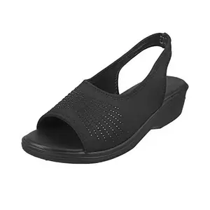 Walkway Women's Black Leather Fashion Sandals-7 UK (40 EU) (33-410)