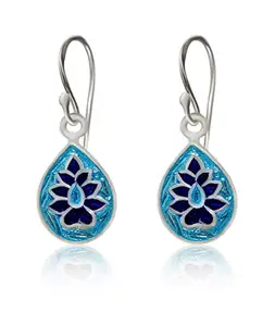 INARI SHINES Women's 925 Sterling Silver Classic Leaf drop dangle Earrings with Multi Enamel Meena (Dark Blue)| With 925 Stamp & Certificate of Authenticity