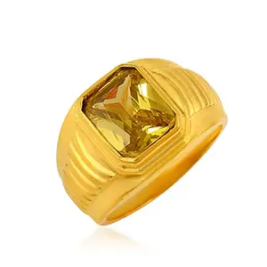 Memoir Brass Goldplated Faux Yellow Sapphire Pukhraj finger ring Men Women Fashion jewellery Latest Stylish (ORMI5759)