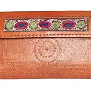 Ethnics of Kutch Ahir Work Embroidery Pure Leather Art Wallet Ladies Card Holder for Women Brown
