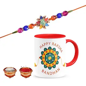 Manonita Rakhi Gift for Brother, bhaiya bhabhi, Gift Set (Rakshabandhan Mug, Roli,Chawal) REDMUG-15 -BG