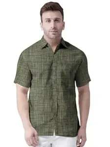 Men Khadi Cotton Shirt | Half Sleeve Casual Shirt for Men | Breathable Handwoven Cotton Shirt | Lightweight Comfortable Summer Casual Shirt