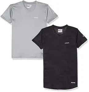 Charged Active-001 Camo Jacquard Round Neck Sports T-Shirt Dark-Grey Size Small And Charged Energy-004 Interlock Knit Hexagon Emboss Round Neck Sports T-Shirt Light-Grey Size Small