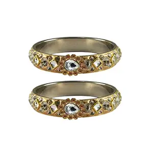 MAYA FASHION Golden stone Stud Brass Bangle Elegant Extra Large Size Bangle | Perfect Fit for Plus Size banglesTrendy and Comfortable Fit for woman and girls | (Sku-ban4783)