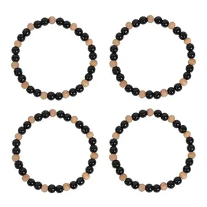 GHJUVELLI | Bracelet for Women & Men | Fashion D'vine Black Beads Set Of 4