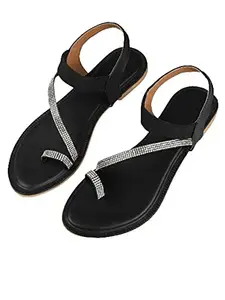 WalkTrendy Walktrendy Womens Synthetic Black Sandals - 5 Uk (Wtwf91_Black_38)