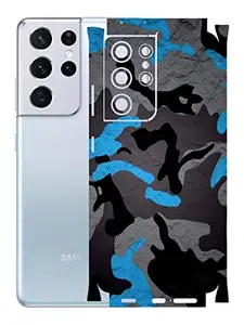 AtOdds - Samsung Galaxy S21 Ultra Mobile Back Skin Rear Screen Guard Protector Film Wrap with Camera Protector (Coverage - Back+Camera+Sides) (Blue Camoflage)